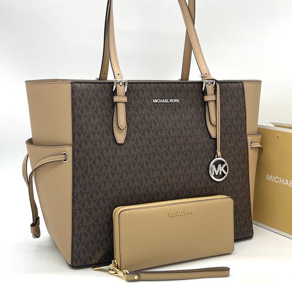 Michael Kors Large Gilly Travel Tote Bag& Continental Wallet Wristlet - Picture 1 of 10